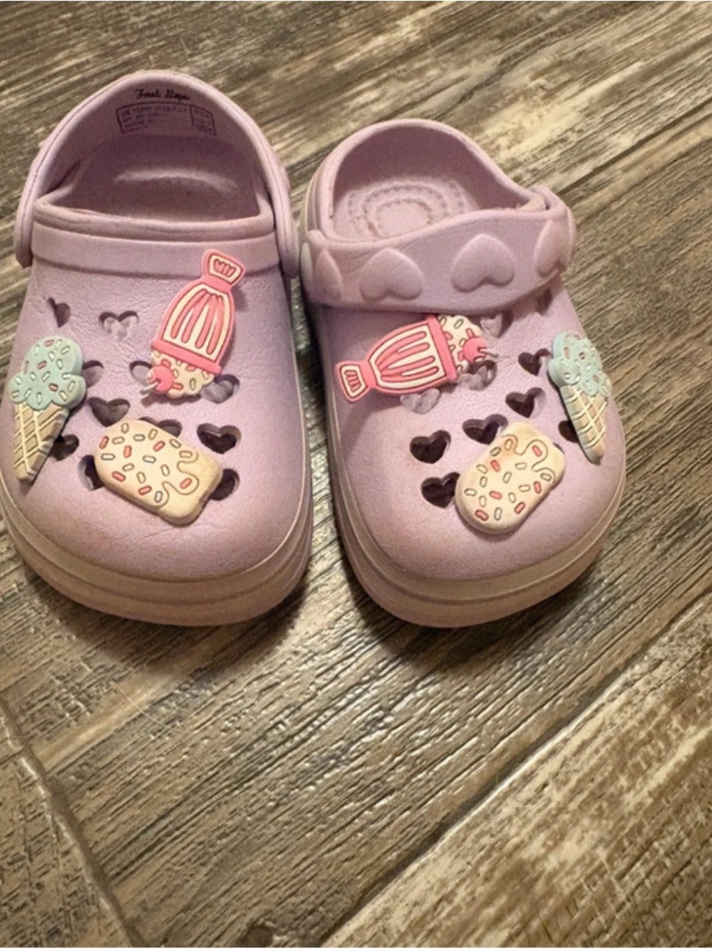 Kids Lilac Heart Clog Sandals with Ice Cream Charms